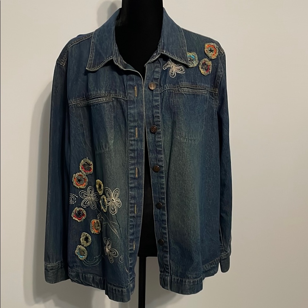 C.J. Banks Embroidered Denim Jacket with Floral Accents